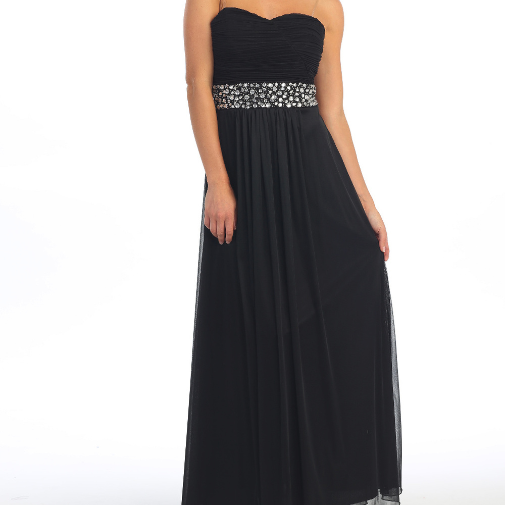 Black Strapless Jewels Dress Chiffon Prom Bridesmaid NWT